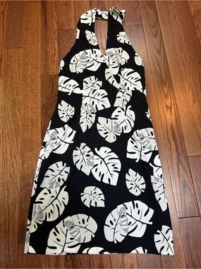 Express halter-neck midi dress tropical monstera leaf print size 9/10